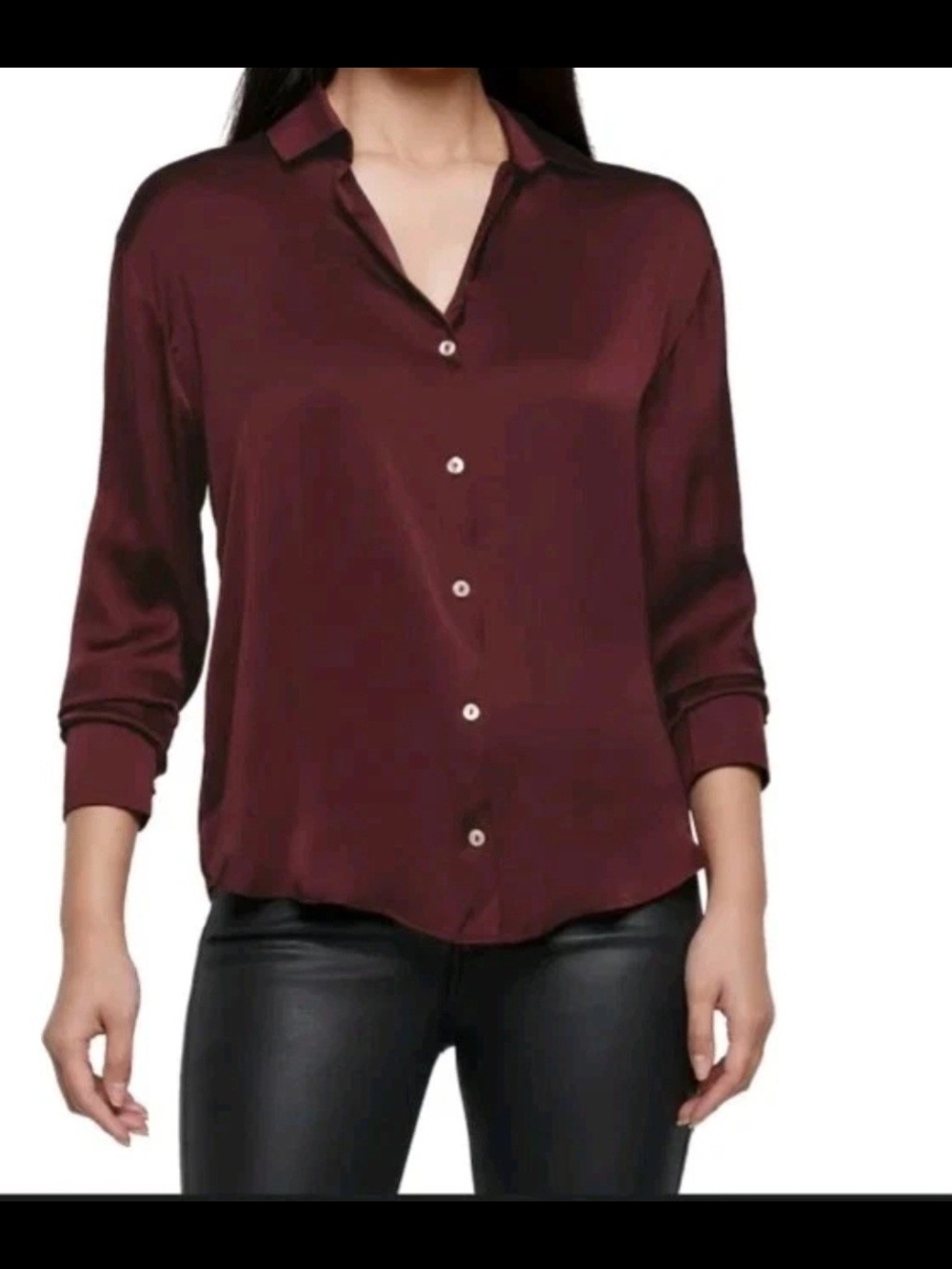 Express Women's Long-Sleeve Button Front Blouse — Burgundy